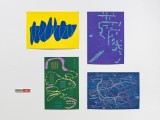 Installation view of five works